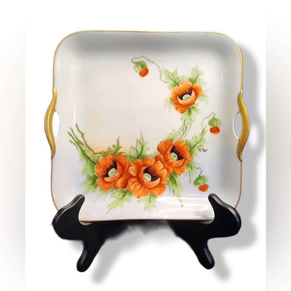 J C Bavaria Jaeger and Co Louise Handpainted Platter With handles